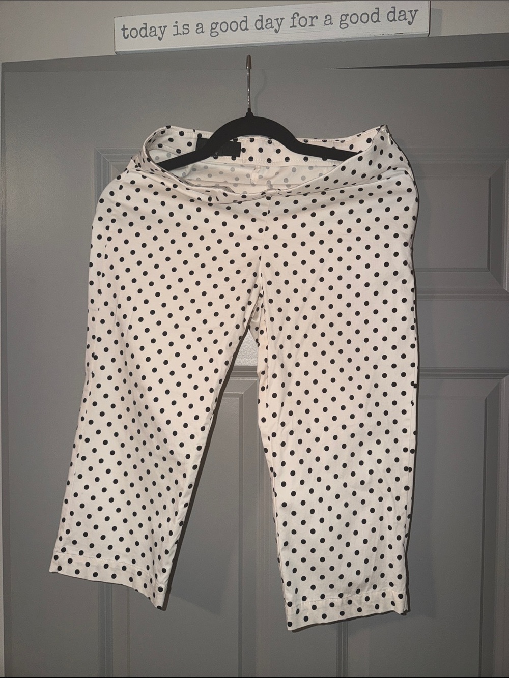 Polka Dot Cropped Pants - White with Black Dots